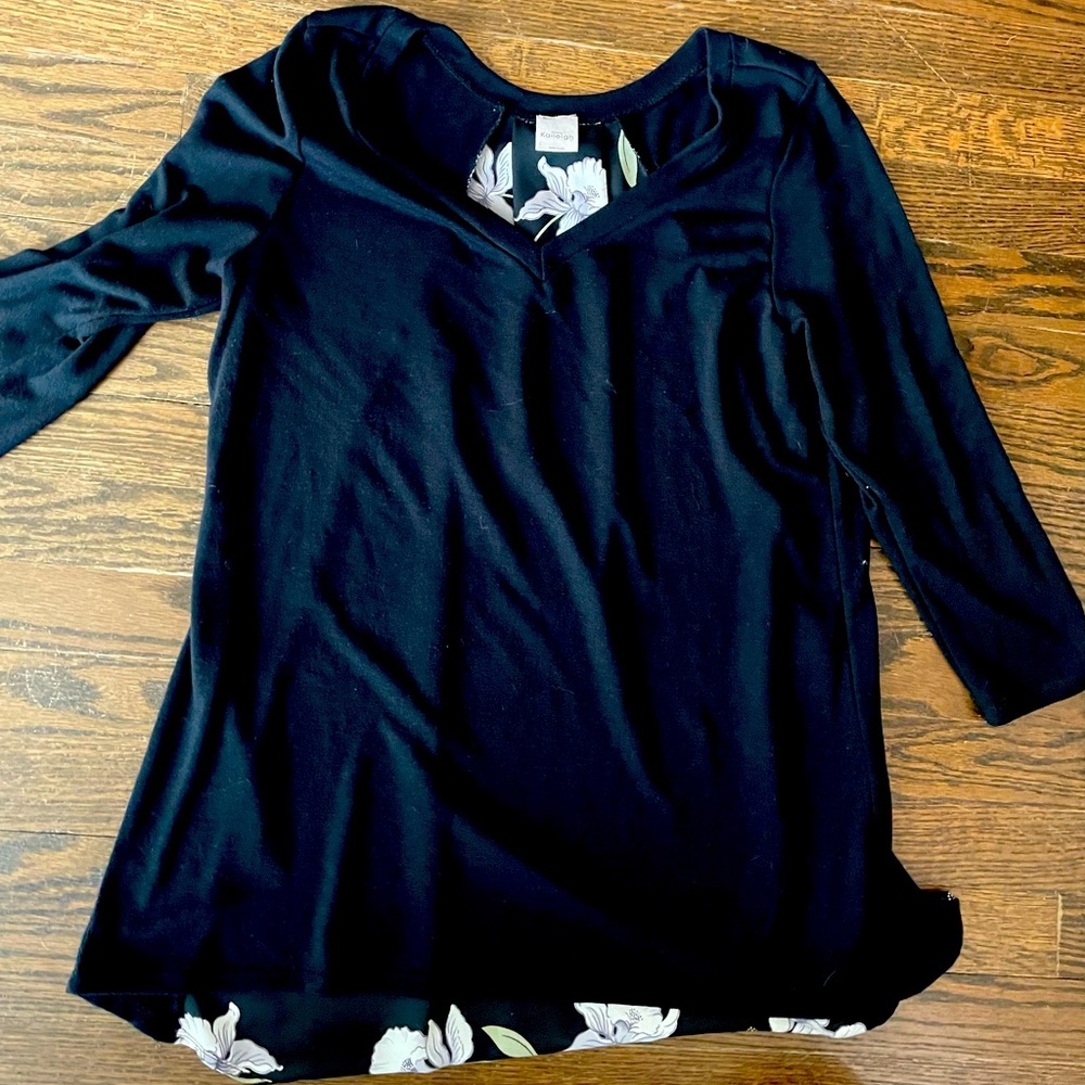 Black sweater with silky flower back
